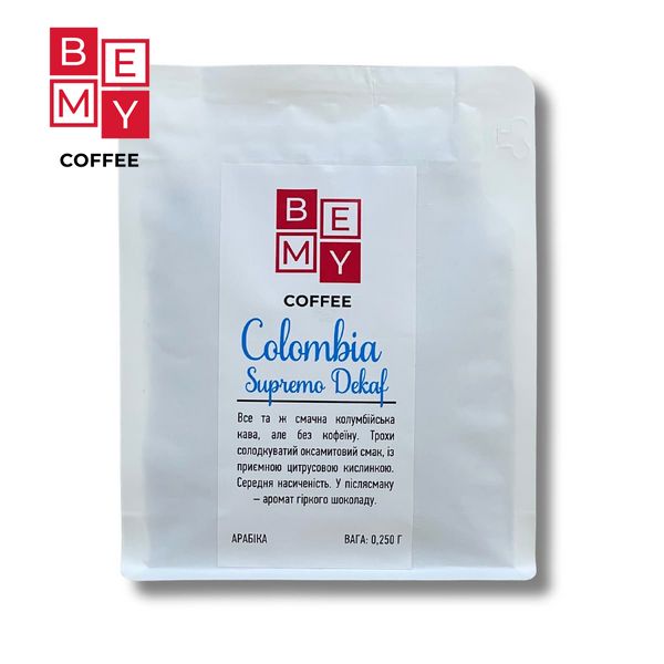 Кофе в зернах BEMY Coffee Colombia Supremo DEKAF  | 250 г 14063543482 фото