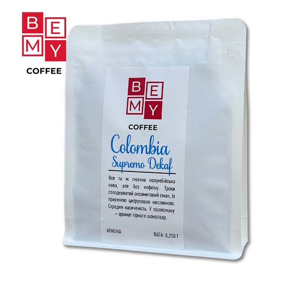 Кофе в зернах BEMY Coffee Colombia Supremo DEKAF  | 250 г 14063543482 фото